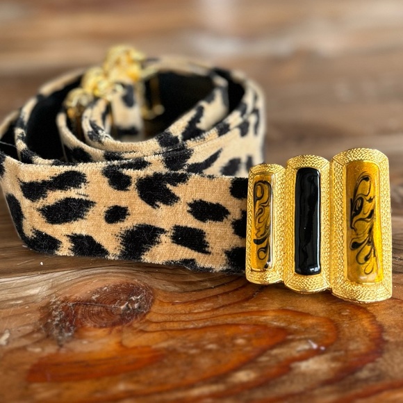 Vintage belt leopard belt cheetah belt Gay Boyer adjustable jeweled belt